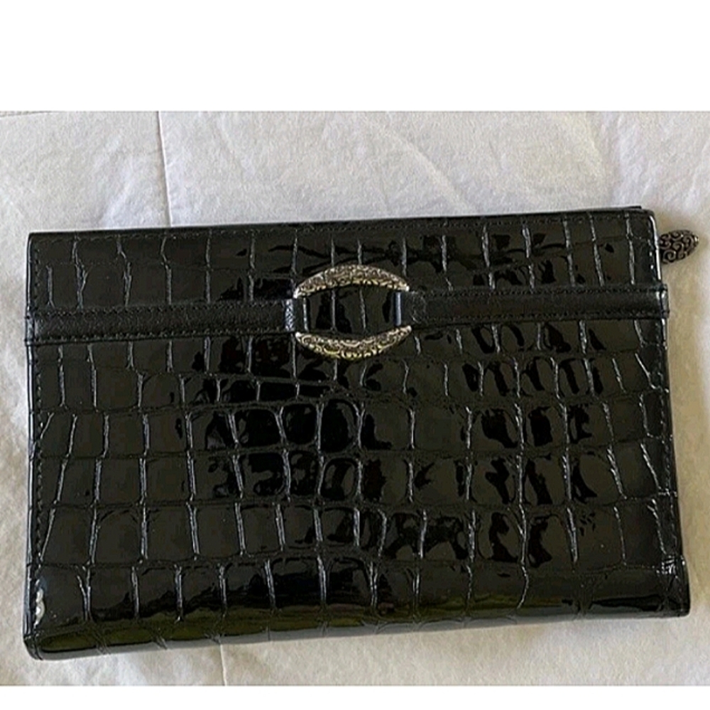 Brighton Black Patent Leather Croc.Style wallet